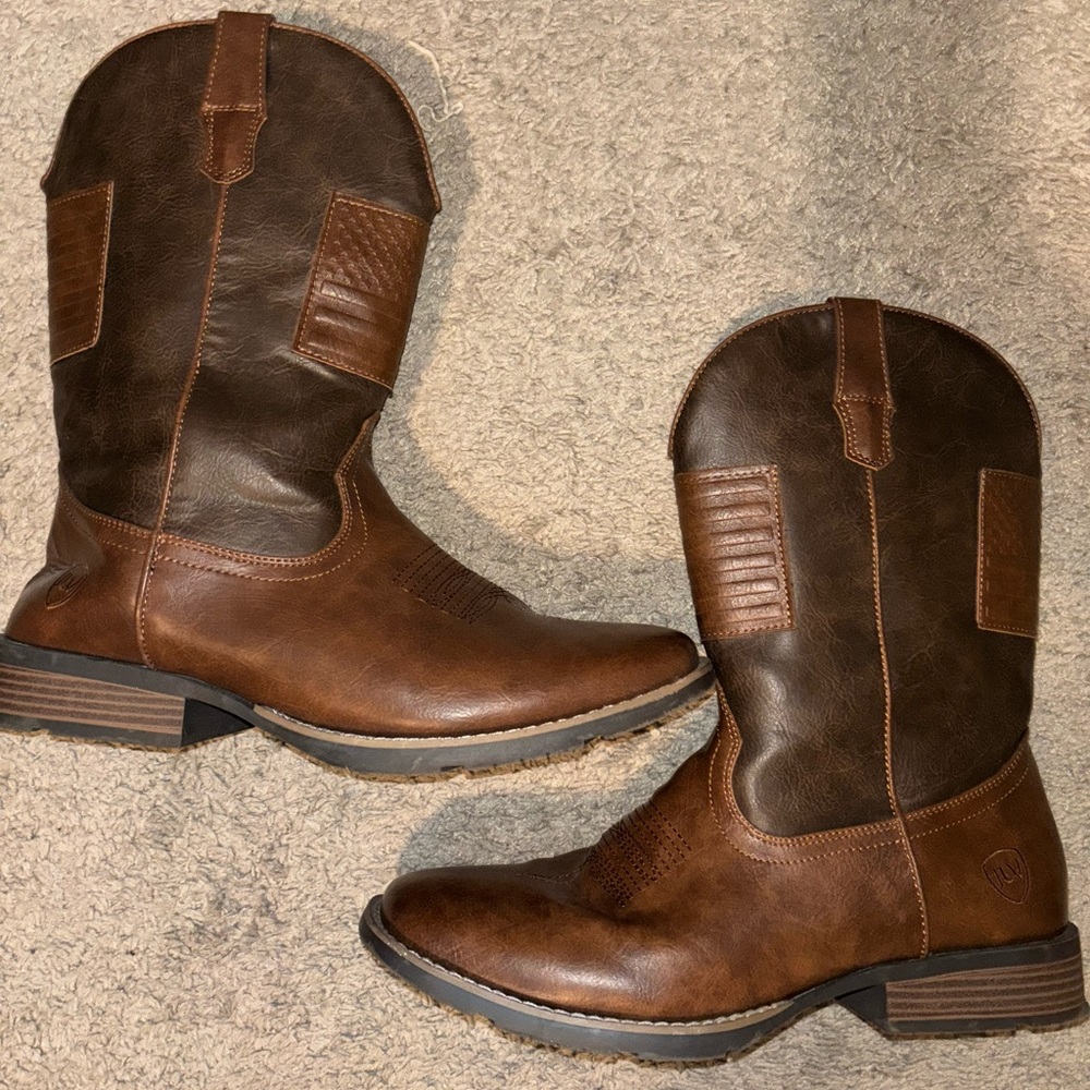 Brown Leather Western Cowboy Boots Square Toe